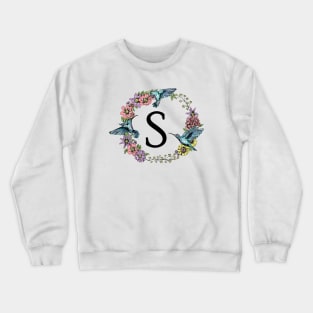 Monogram Frame Hummingbirds Letter S Crewneck Sweatshirt